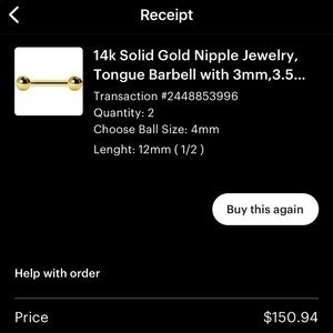 14k gold nipple bars (pair)